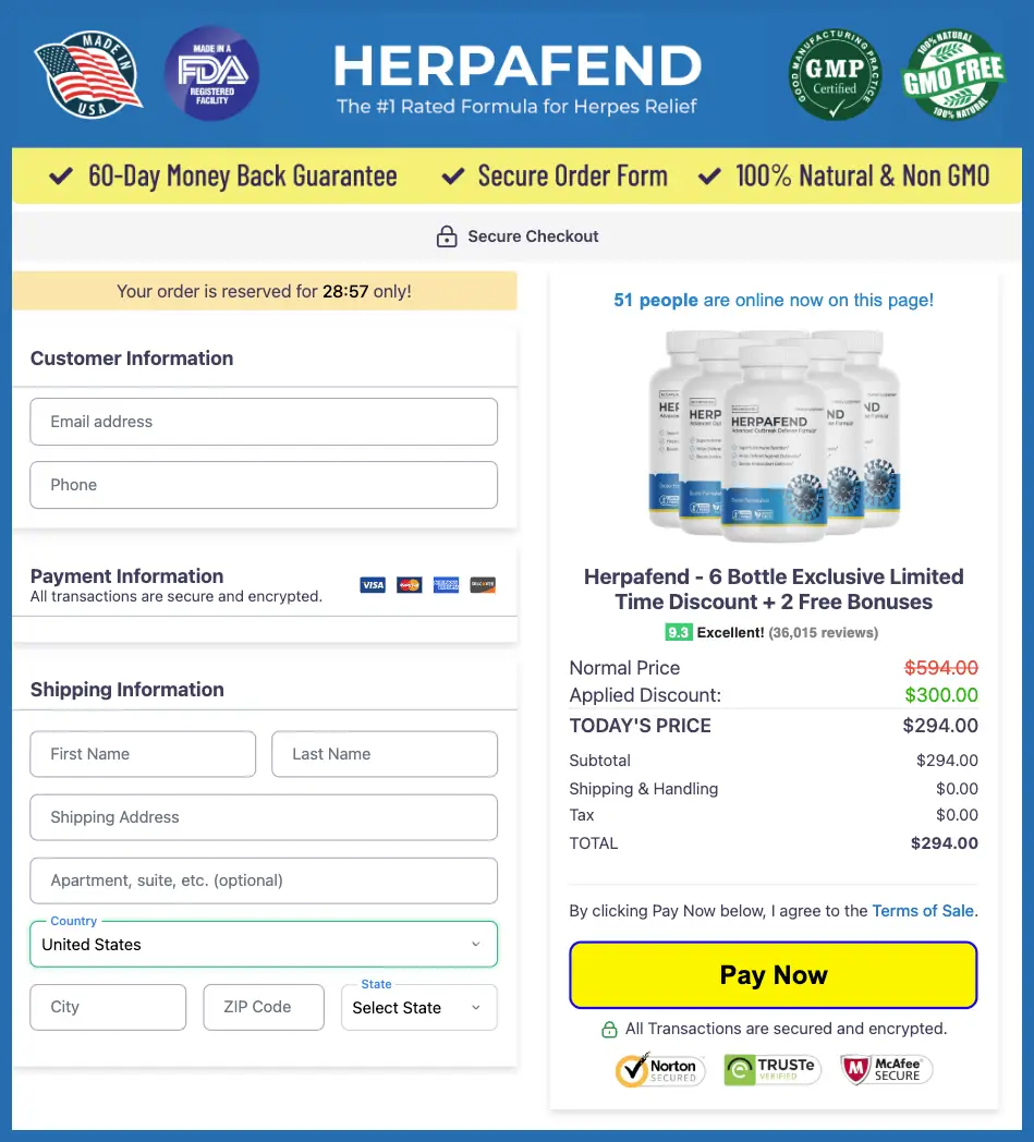 Herpafend Official Website Secure Order Page